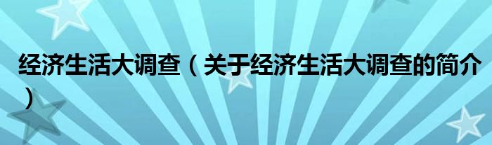 经济生活大调查（关于经济生活大调查的简介）