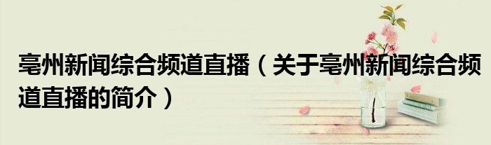 亳州新闻综合频道直播（关于亳州新闻综合频道直播的简介）