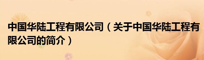 中国华陆工程有限公司（关于中国华陆工程有限公司的简介）