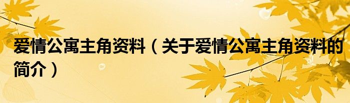 爱情公寓主角资料（关于爱情公寓主角资料的简介）
