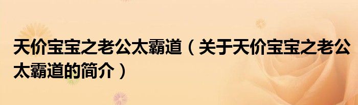 天价宝宝之老公太霸道（关于天价宝宝之老公太霸道的简介）