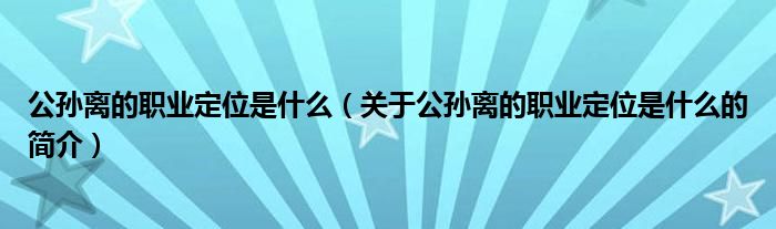 公孙离的职业定位是什么（关于公孙离的职业定位是什么的简介）