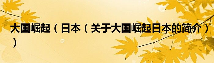 大国崛起（日本（关于大国崛起日本的简介））
