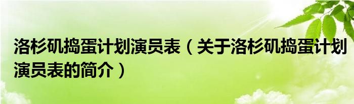 洛杉矶捣蛋计划演员表（关于洛杉矶捣蛋计划演员表的简介）