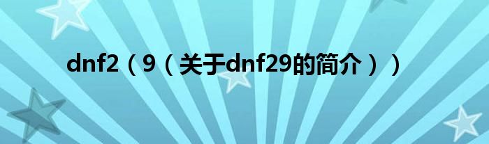 dnf2（9（关于dnf29的简介））