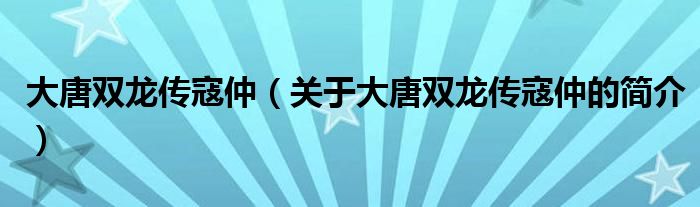 大唐双龙传寇仲（关于大唐双龙传寇仲的简介）