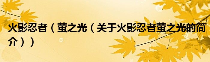 火影忍者（萤之光（关于火影忍者萤之光的简介））