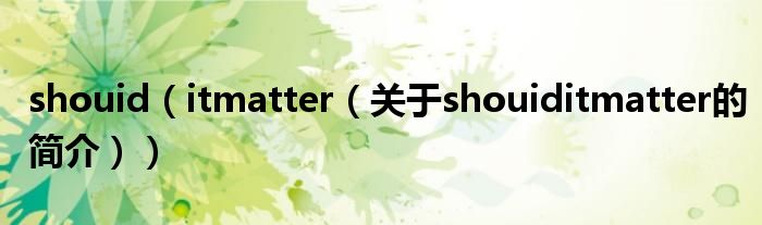 shouid（itmatter（关于shouiditmatter的简介））