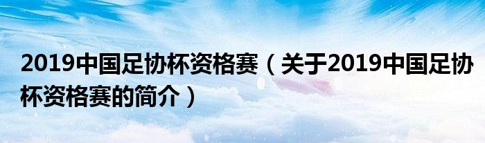 2019中国足协杯资格赛（关于2019中国足协杯资格赛的简介）