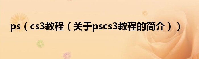 ps（cs3教程（关于pscs3教程的简介））