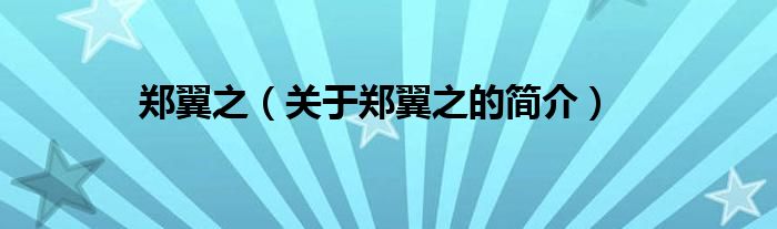 郑翼之（关于郑翼之的简介）