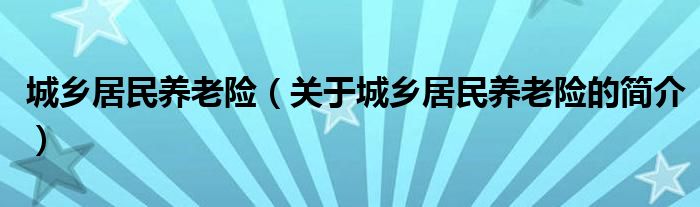 城乡居民养老险（关于城乡居民养老险的简介）