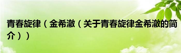 青春旋律（金希澈（关于青春旋律金希澈的简介））