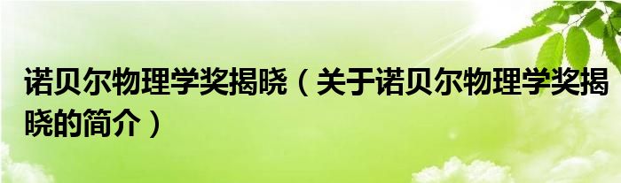 诺贝尔物理学奖揭晓（关于诺贝尔物理学奖揭晓的简介）