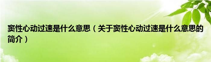 窦性心动过速是什么意思（关于窦性心动过速是什么意思的简介）