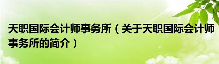 天职国际会计师事务所（关于天职国际会计师事务所的简介）