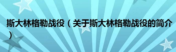 斯大林格勒战役（关于斯大林格勒战役的简介）