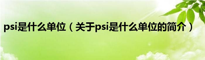 psi是什么单位（关于psi是什么单位的简介）