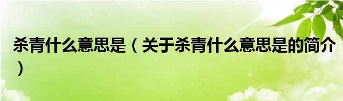 杀青什么意思是（关于杀青什么意思是的简介）