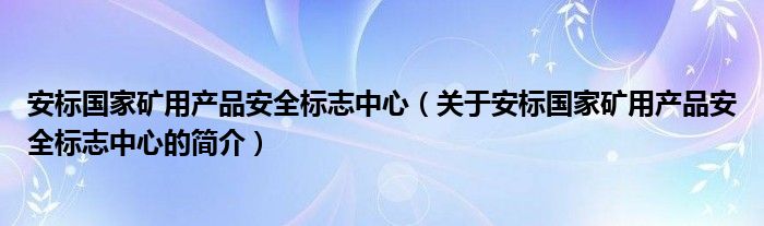 安标国家矿用产品安全标志中心（关于安标国家矿用产品安全标志中心的简介）