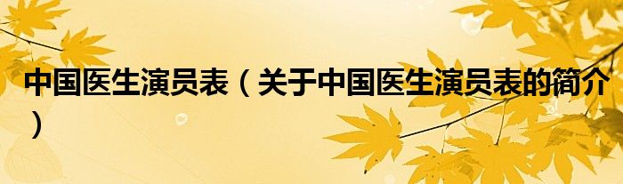 中国医生演员表（关于中国医生演员表的简介）