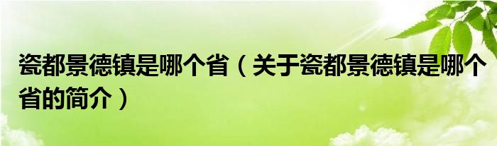 瓷都景德镇是哪个省（关于瓷都景德镇是哪个省的简介）