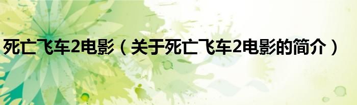 死亡飞车2电影（关于死亡飞车2电影的简介）