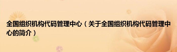 全国组织机构代码管理中心（关于全国组织机构代码管理中心的简介）