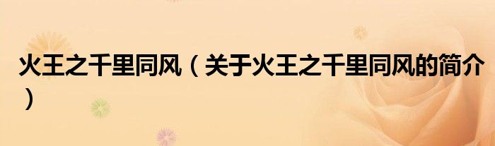 火王之千里同风（关于火王之千里同风的简介）