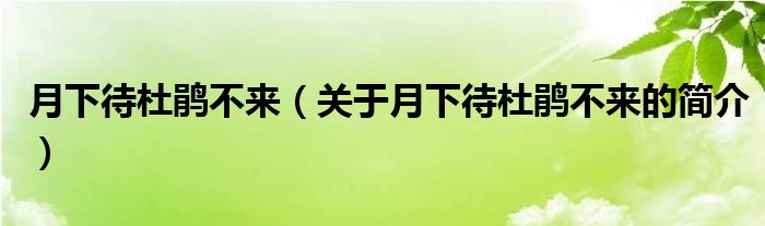 月下待杜鹃不来（关于月下待杜鹃不来的简介）