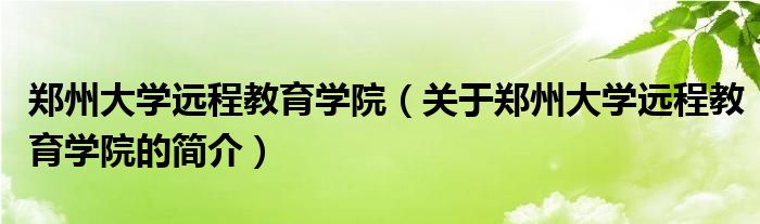 郑州大学远程教育学院（关于郑州大学远程教育学院的简介）