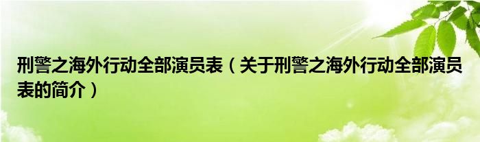 刑警之海外行动全部演员表（关于刑警之海外行动全部演员表的简介）