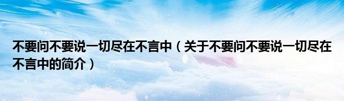 不要问不要说一切尽在不言中（关于不要问不要说一切尽在不言中的简介）