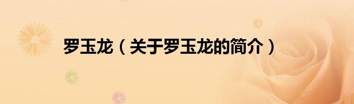 罗玉龙（关于罗玉龙的简介）