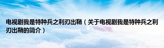 电视剧我是特种兵之利刃出鞘（关于电视剧我是特种兵之利刃出鞘的简介）