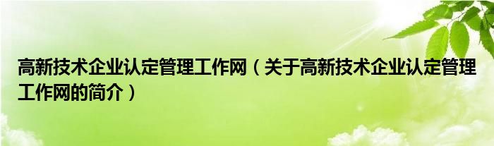 高新技术企业认定管理工作网（关于高新技术企业认定管理工作网的简介）