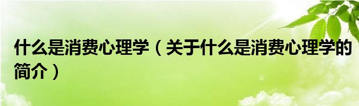 什么是消费心理学（关于什么是消费心理学的简介）