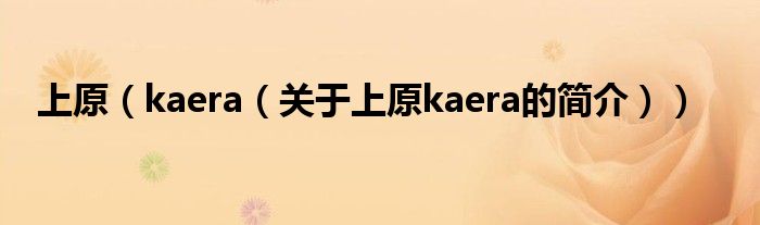 上原（kaera（关于上原kaera的简介））