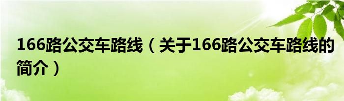 166路公交车路线（关于166路公交车路线的简介）