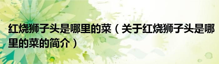 红烧狮子头是哪里的菜（关于红烧狮子头是哪里的菜的简介）