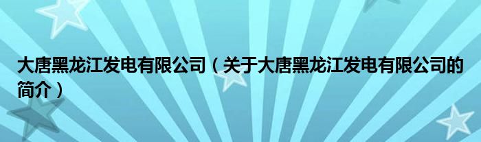 大唐黑龙江发电有限公司（关于大唐黑龙江发电有限公司的简介）