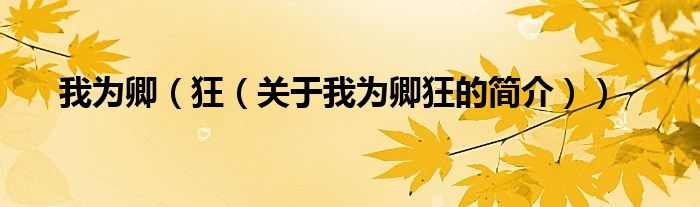 我为卿（狂（关于我为卿狂的简介））