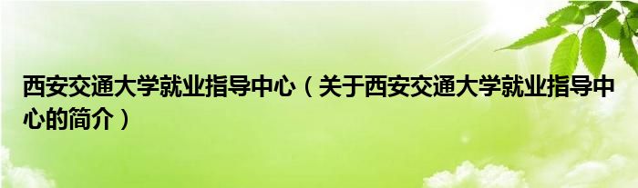 西安交通大学就业指导中心（关于西安交通大学就业指导中心的简介）