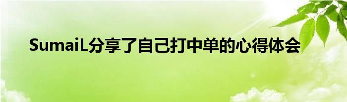 SumaiL分享了自己打中单的心得体会