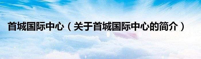 首城国际中心（关于首城国际中心的简介）