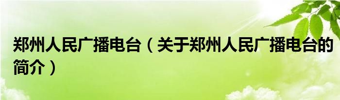 郑州人民广播电台（关于郑州人民广播电台的简介）