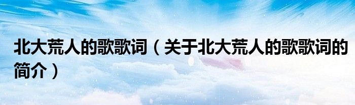 北大荒人的歌歌词（关于北大荒人的歌歌词的简介）