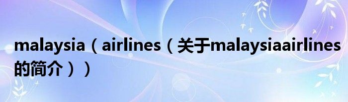 malaysia（airlines（关于malaysiaairlines的简介））