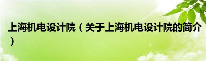 上海机电设计院（关于上海机电设计院的简介）