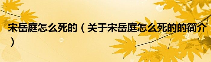 宋岳庭怎么死的（关于宋岳庭怎么死的的简介）